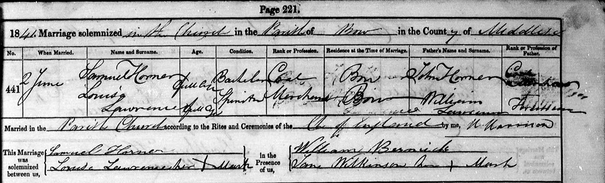 Marriage
Samuel Horner & Louisa Lawrence