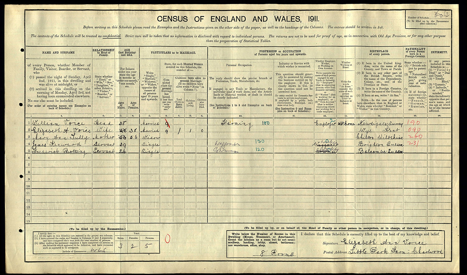 William & Elizabeth VOICE
1911 census