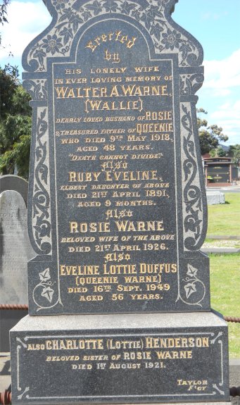 Footscray Cemetery
Rosie WARNE (nee WEILAND)
Lottie HENDERSON (nee WEILAND)