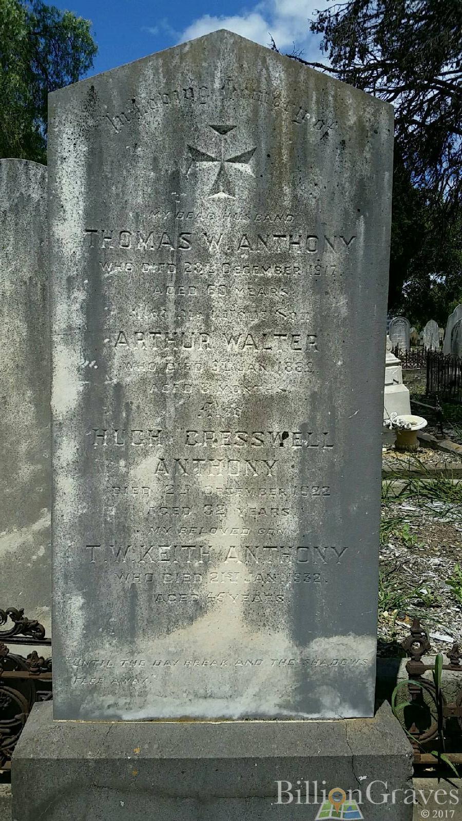 Melbourne Cemetery
ANTHONY Family
(from BillionGraves)
