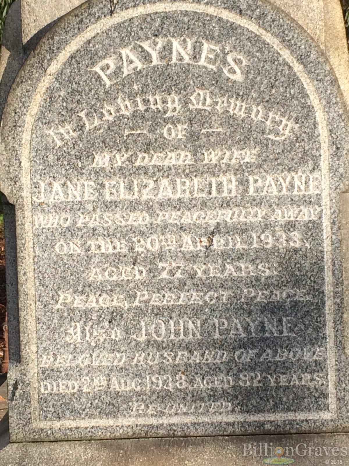 Melbourne Cemetery
PAYNE family
(Billion Graves)