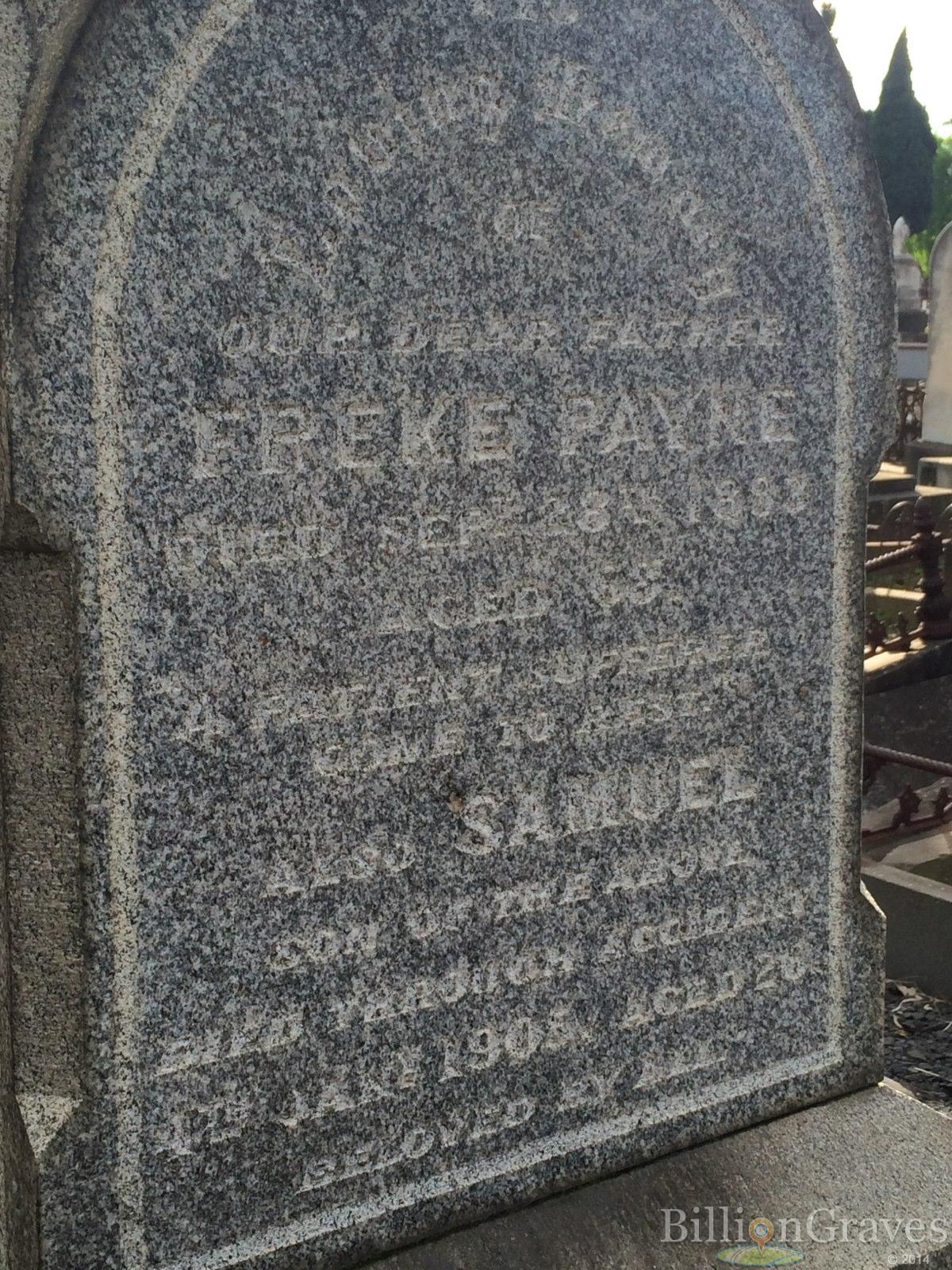 Melbourne Cemetery
PAYNE family
(Billion Graves)
