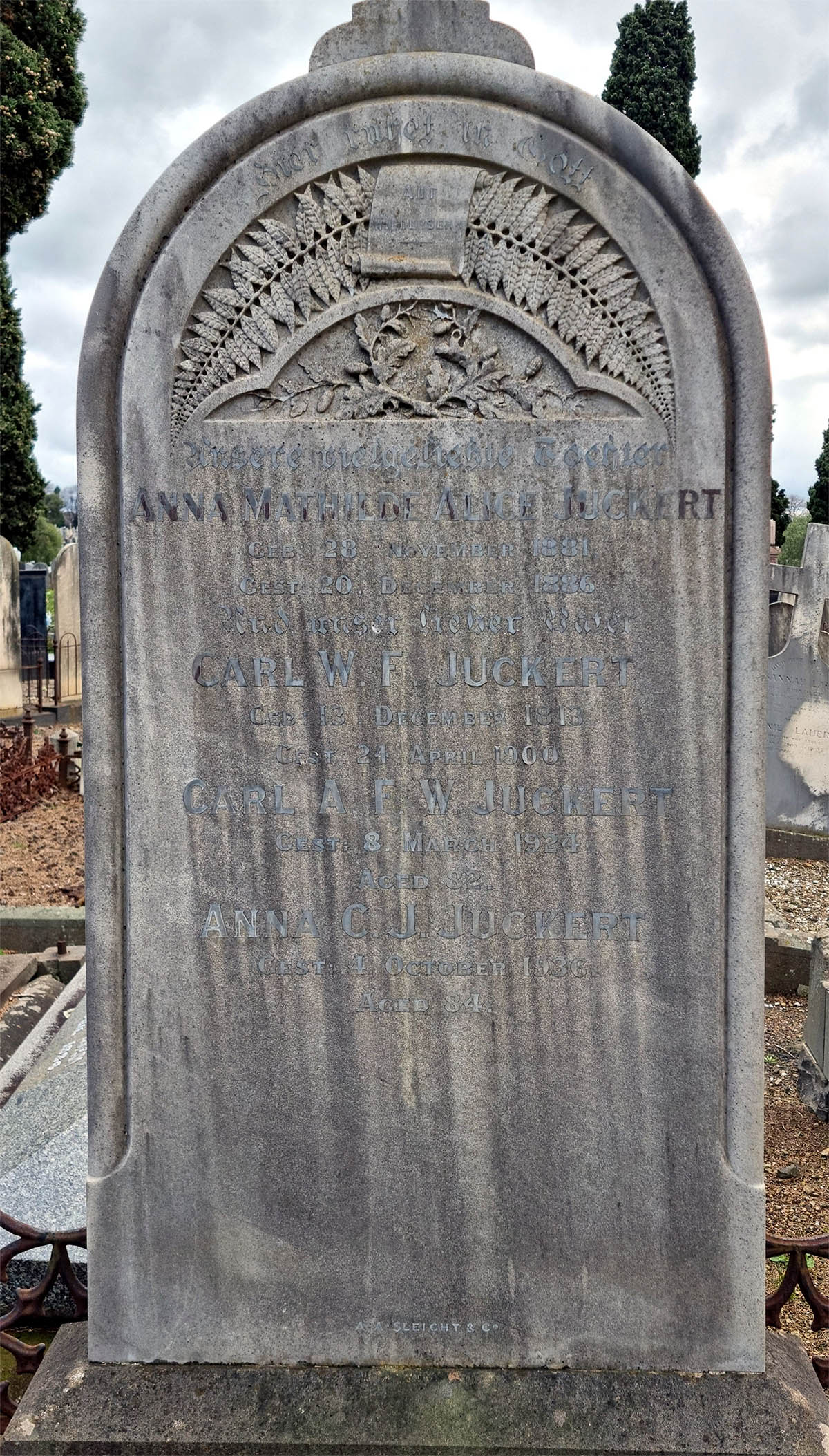 Grave of JUCKERT family
Melbourne Cemetery
(Image Find A Grave)